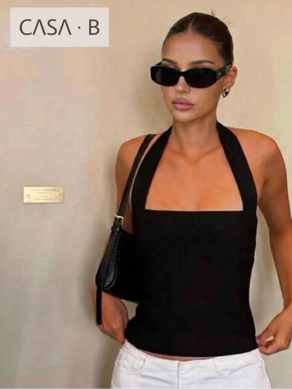SOON to CASA B| Margaux Noir Fitted Backless Halter Top- black - Picture 3 of 4